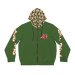 Alota Notes Garmentry 'ANG Monogram & Wordmark' Men's Full-Zip Hoodie (AOP) - DGMGR Forest