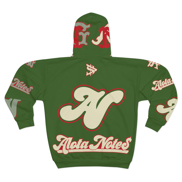 Alota Note$ Garmentry Unisex Zip Hoodie (AOP) - DGMGR Green