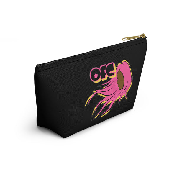 On Fleek Cosmetics Accessory Pouch w T-bottom w/ OFC Seal Logo - Black/Yellow