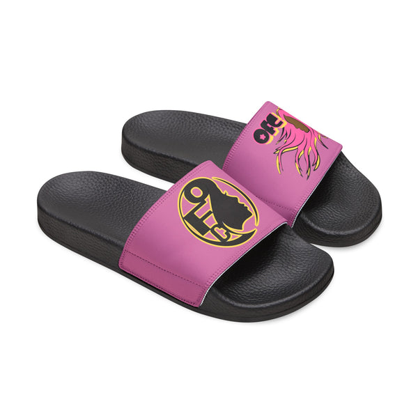 On Fleek Cosmetics Women's PU Slide Sandals-pink/yellow