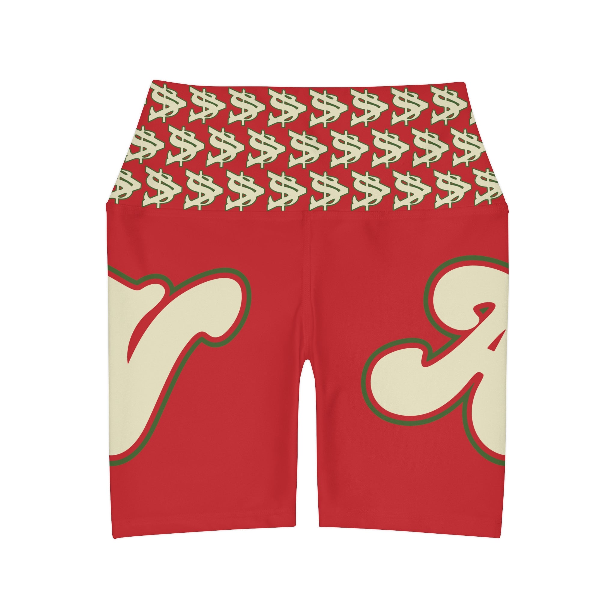 Alota Note$ Garmentry Lettermark & Icon Pattern High Waisted Yoga Shorts (AOP) - DGMGR 1