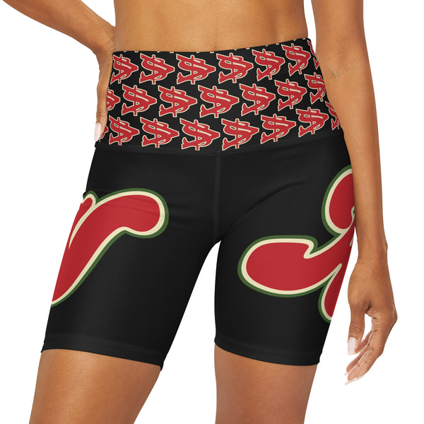 Alota Note$ Garmentry Lettermark & Icon Pattern High Waisted Yoga Shorts (AOP) - DGMGR 3