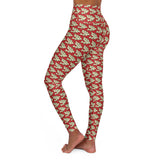 Alota Note$ Garmentry ‘>$’ Icon Pattern High Waisted Yoga Leggings (AOP) - DGMGR Red