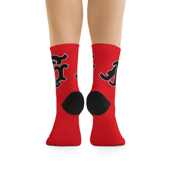 Alota Note$ Garmentry Monogram(Blk) DTG Socks-Fire Red