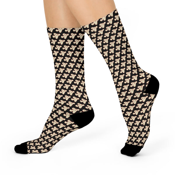 Alota Note$ Lettermark Cushioned Crew Socks - DGMGR Black