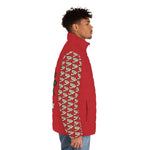 Puffer Jacket - Alota Note$ Icon Pattern Sleeve Men's Jacket - DGMGR Red