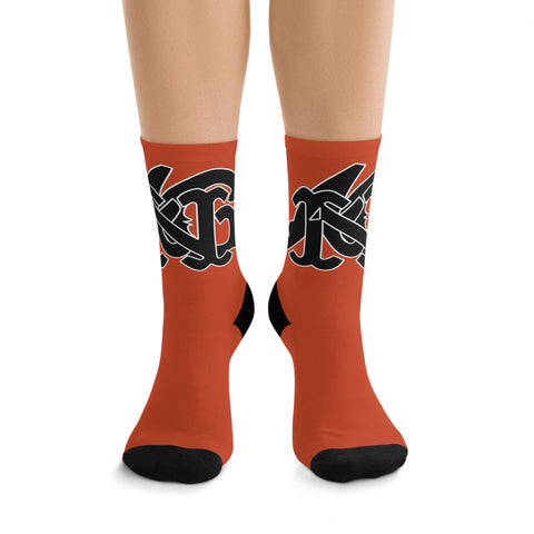 Alota Note$ Garmentry Monogram(Blk) DTG Socks-Dark Orange