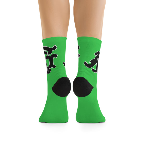 Alota Note$ Garmentry Monogram(Blk) DTG Socks-Slime Green