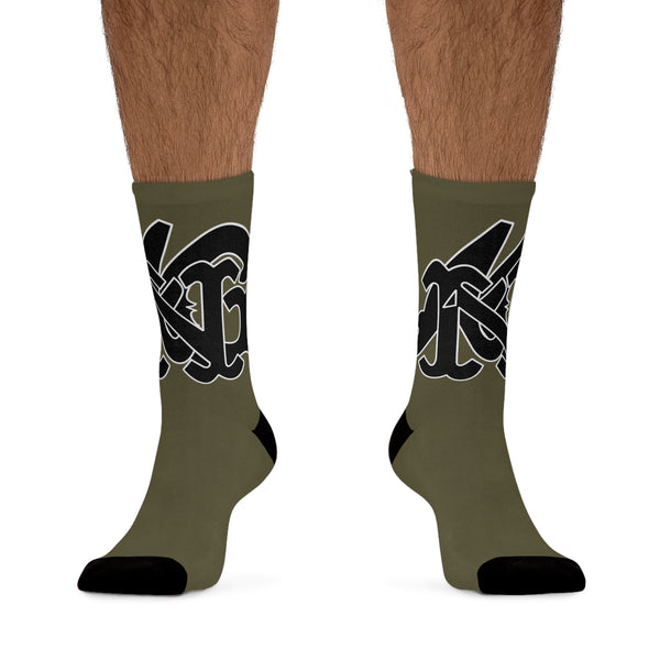 Alota Note$ Garmentry Monogram(Blk) DTG Socks-Olive