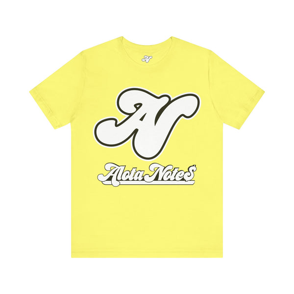 Alota Note$ Garmentry White Lettermark/Wordmark Combo Logo x Dollar Sign Icon Unisex Jersey Short Sleeve Tee