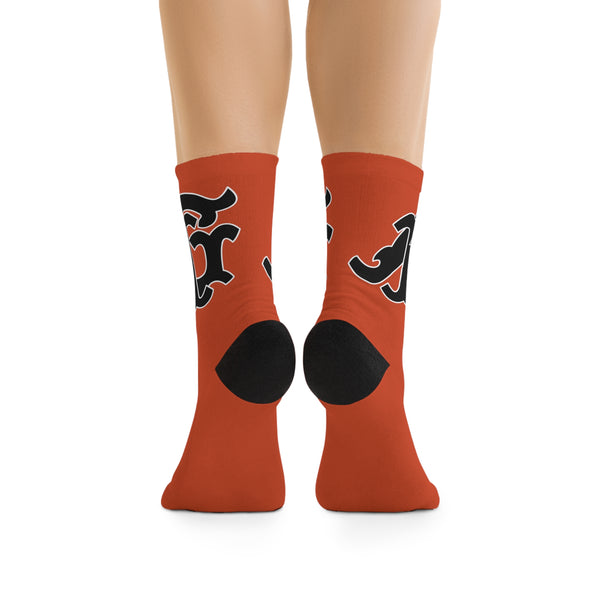 Alota Note$ Garmentry Monogram(Blk) DTG Socks-Dark Orange