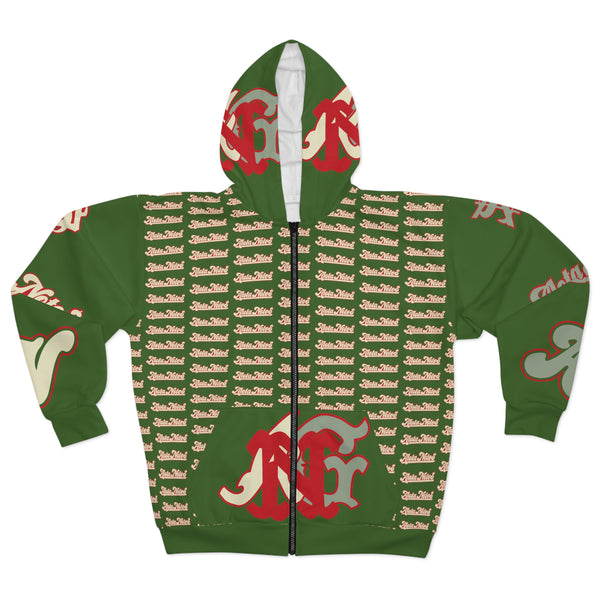 Alota Note$ Garmentry Unisex Zip Hoodie (AOP) - DGMGR Green