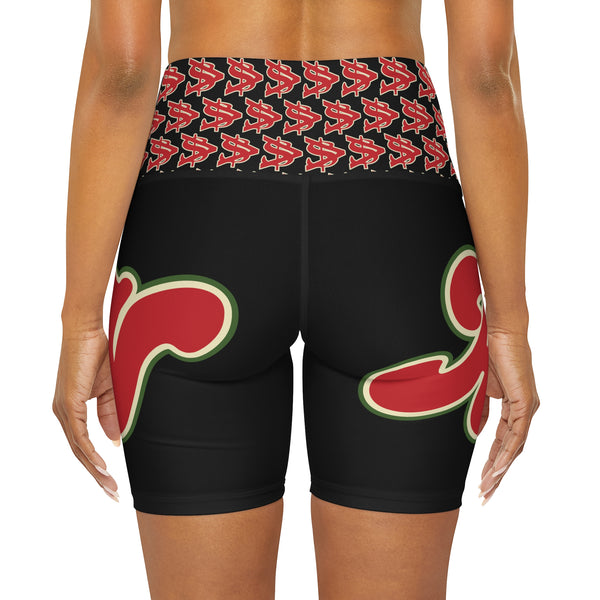 Alota Note$ Garmentry Lettermark & Icon Pattern High Waisted Yoga Shorts (AOP) - DGMGR 3