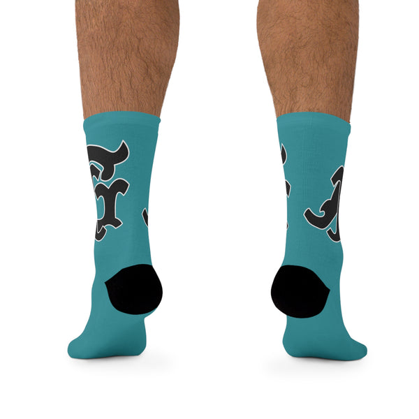 Alota Note$ Garmentry Monogram(Blk) DTG Socks-Turquoise