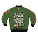 Alota Note$ Garmentry Don’t Get Mad Get Rich Men's Bomber Jacket (AOP) - Green