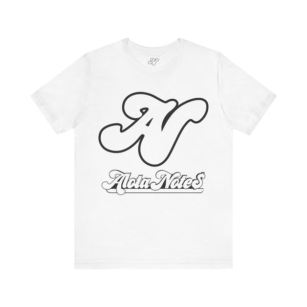 Alota Note$ Garmentry White Lettermark/Wordmark Combo Logo x Dollar Sign Icon Unisex Jersey Short Sleeve Tee