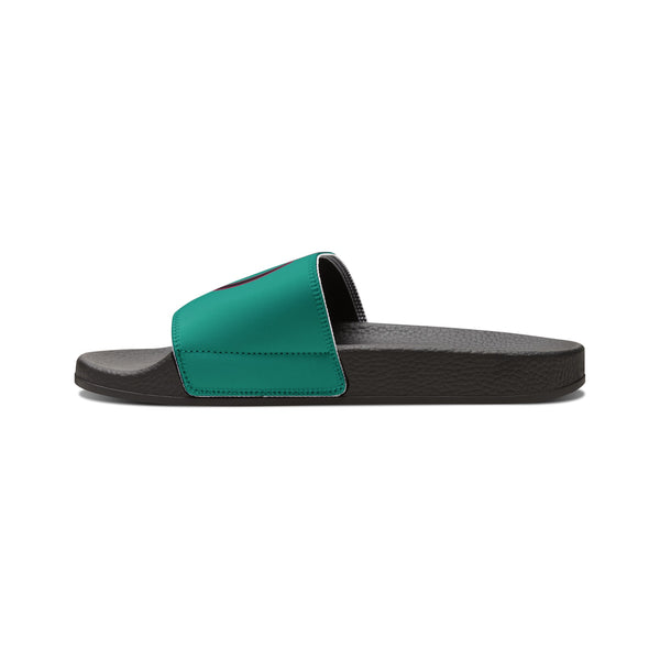 On Fleek Cosmetics Women's PU Slide Sandals-teal/teal/deep pink