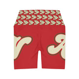 Alota Note$ Garmentry Lettermark & Icon Pattern High Waisted Yoga Shorts (AOP) - DGMGR Red