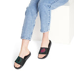 On Fleek Cosmetics Women's PU Slide Sandals-black/teal/deep pink