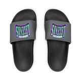 Gotham City Legends Men's PU Slide Sandals-Charcoal/Teal/Purple