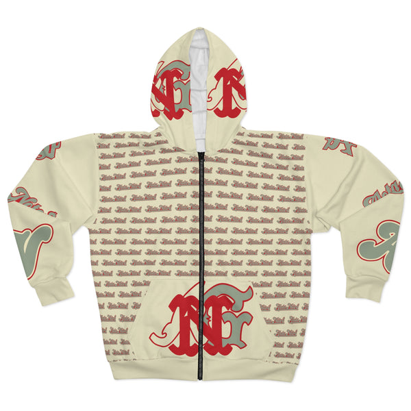 Alota Note$ Garmentry Unisex Zip Hoodie (AOP) - DGMGR Cream