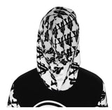 ALOTA NOTES LETTERMARK + MONOGRAM + ICON PATTERNED SLEEVES & HOOD PULLOVER HOODIE  - BLACK, WHT