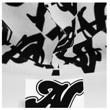 ALOTA NOTES LETTERMARK + MONOGRAM + ICON PATTERNED SLEEVES & HOOD PULLOVER HOODIE  - BLACK, WHT