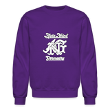 Alota Note$ Monogram 'Listed Codes' Scripted Sleeve Unisex Crewneck Sweatshirt - purple