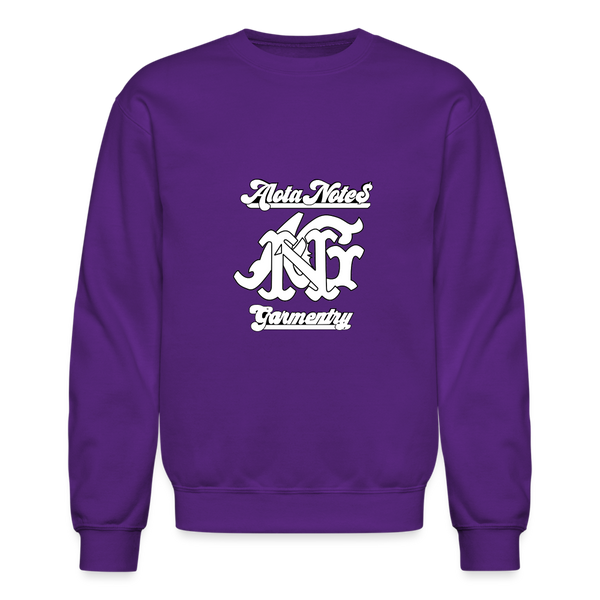 Alota Note$ Monogram 'Listed Codes' Scripted Sleeve Unisex Crewneck Sweatshirt - purple