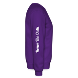 Alota Note$ Monogram 'Listed Codes' Scripted Sleeve Unisex Crewneck Sweatshirt - purple