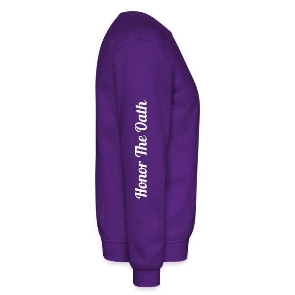 Alota Note$ Monogram 'Listed Codes' Scripted Sleeve Unisex Crewneck Sweatshirt - purple