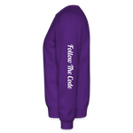 Alota Note$ Monogram 'Listed Codes' Scripted Sleeve Unisex Crewneck Sweatshirt - purple