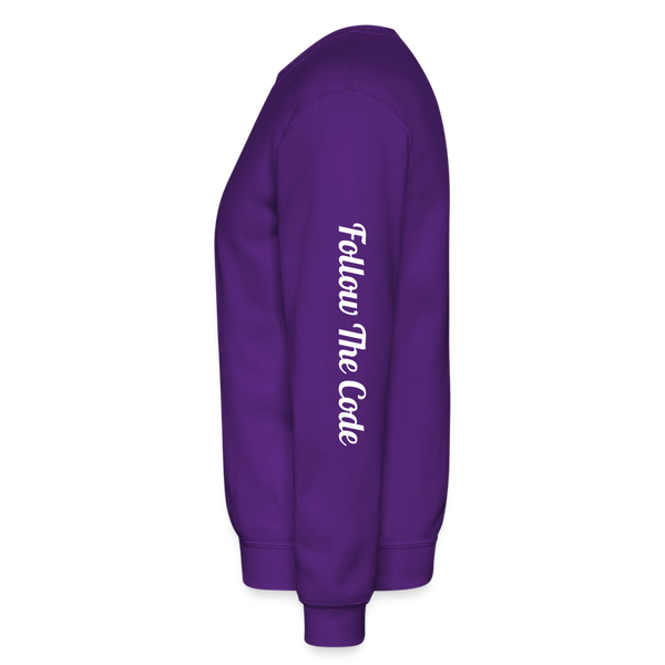 Alota Note$ Monogram 'Listed Codes' Scripted Sleeve Unisex Crewneck Sweatshirt - purple