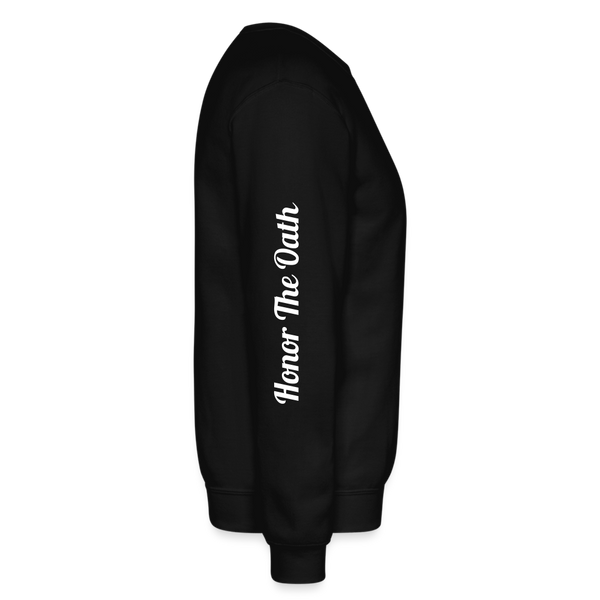 Alota Note$ Monogram 'Listed Codes' Scripted Sleeve Unisex Crewneck Sweatshirt - black