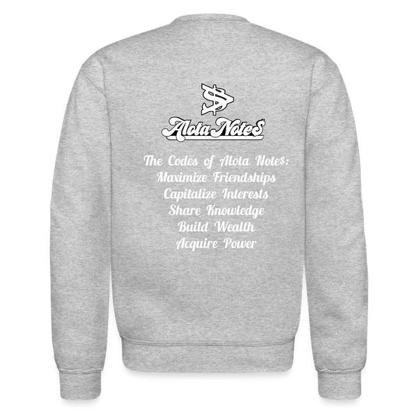 Alota Note$ Monogram 'Listed Codes' Scripted Sleeve Unisex Crewneck Sweatshirt - heather gray