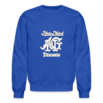 Alota Note$ Monogram 'Listed Codes' Scripted Sleeve Unisex Crewneck Sweatshirt - royal blue