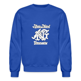 Alota Note$ Monogram 'Listed Codes' Scripted Sleeve Unisex Crewneck Sweatshirt - royal blue