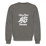 Alota Note$ Monogram 'Listed Codes' Scripted Sleeve Unisex Crewneck Sweatshirt - asphalt gray