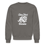 Alota Note$ Monogram 'Listed Codes' Scripted Sleeve Unisex Crewneck Sweatshirt - asphalt gray