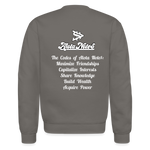 Alota Note$ Monogram 'Listed Codes' Scripted Sleeve Unisex Crewneck Sweatshirt - asphalt gray