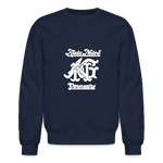 Alota Note$ Monogram 'Listed Codes' Scripted Sleeve Unisex Crewneck Sweatshirt - navy