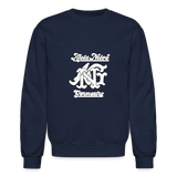 Alota Note$ Monogram 'Listed Codes' Scripted Sleeve Unisex Crewneck Sweatshirt - navy