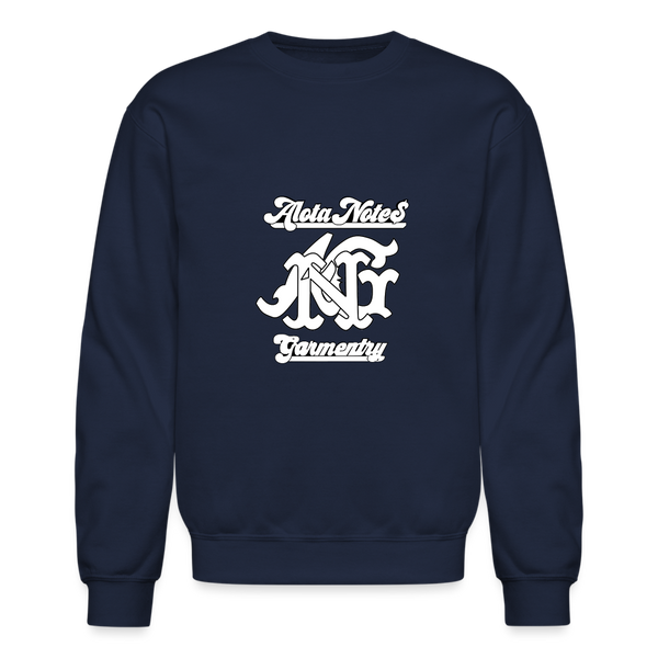 Alota Note$ Monogram 'Listed Codes' Scripted Sleeve Unisex Crewneck Sweatshirt - navy