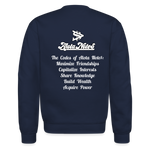 Alota Note$ Monogram 'Listed Codes' Scripted Sleeve Unisex Crewneck Sweatshirt - navy