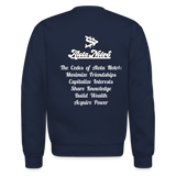 Alota Note$ Monogram 'Listed Codes' Scripted Sleeve Unisex Crewneck Sweatshirt - navy