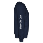 Alota Note$ Monogram 'Listed Codes' Scripted Sleeve Unisex Crewneck Sweatshirt - navy