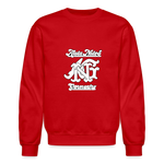 Alota Note$ Monogram 'Listed Codes' Scripted Sleeve Unisex Crewneck Sweatshirt - red