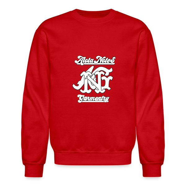 Alota Note$ Monogram 'Listed Codes' Scripted Sleeve Unisex Crewneck Sweatshirt - red