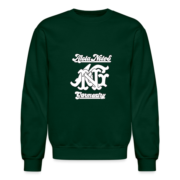 Alota Note$ Monogram 'Listed Codes' Scripted Sleeve Unisex Crewneck Sweatshirt - forest green