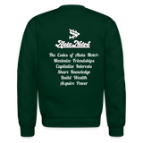 Alota Note$ Monogram 'Listed Codes' Scripted Sleeve Unisex Crewneck Sweatshirt - forest green